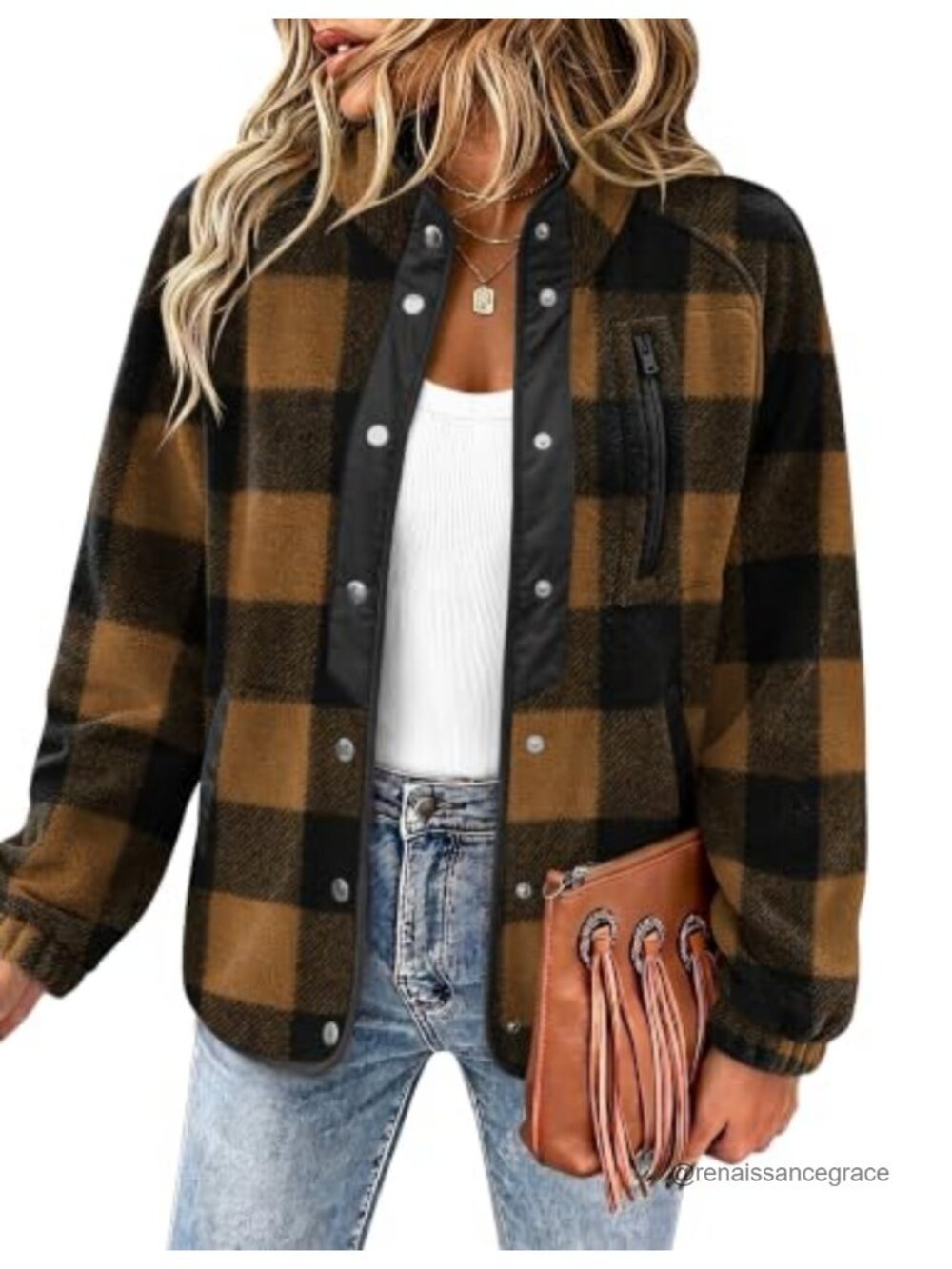 Women's Fleece Western Aztec Print Snap Button Jacket